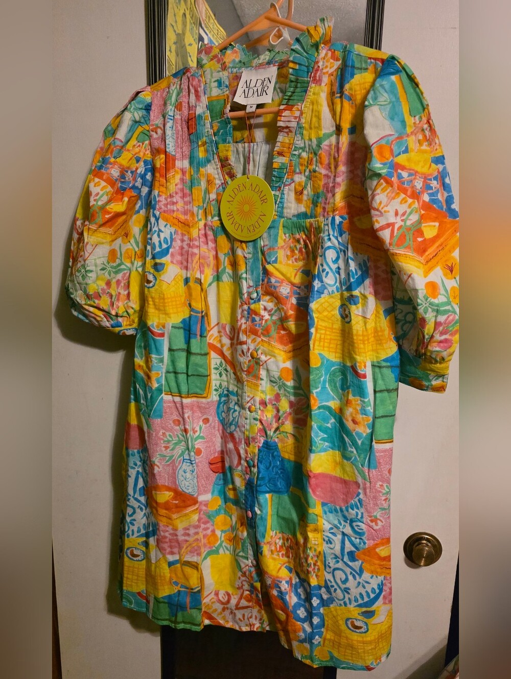 Alden Adair NWT Medium Vibrant Patchwork Print Dress - Bright Multicolor PTP 21 - Picture 3 of 3